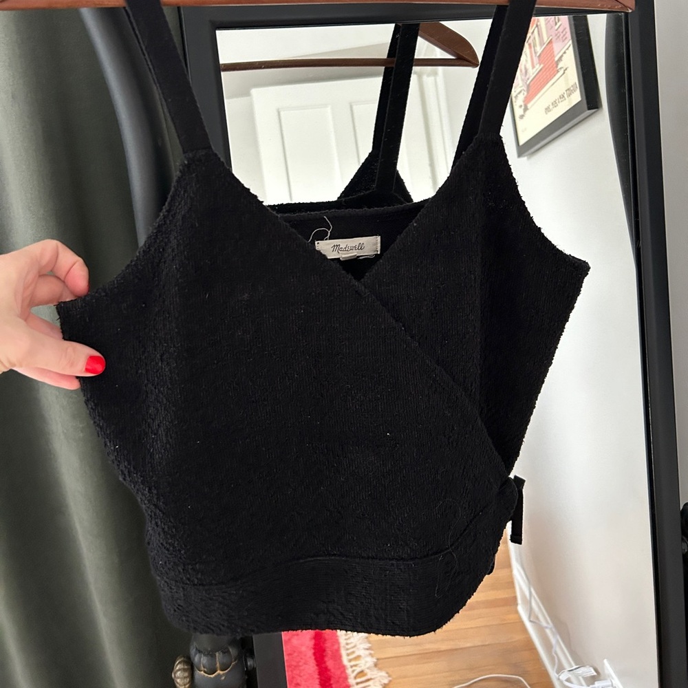 Madewell Black Textured Wrap Top
